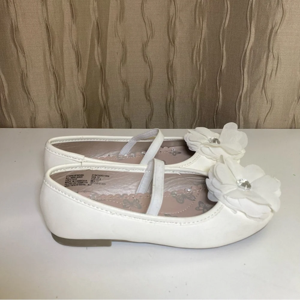 🌺Wonder Nation Girl’s 10 Dressy White Ballet Flat Flower